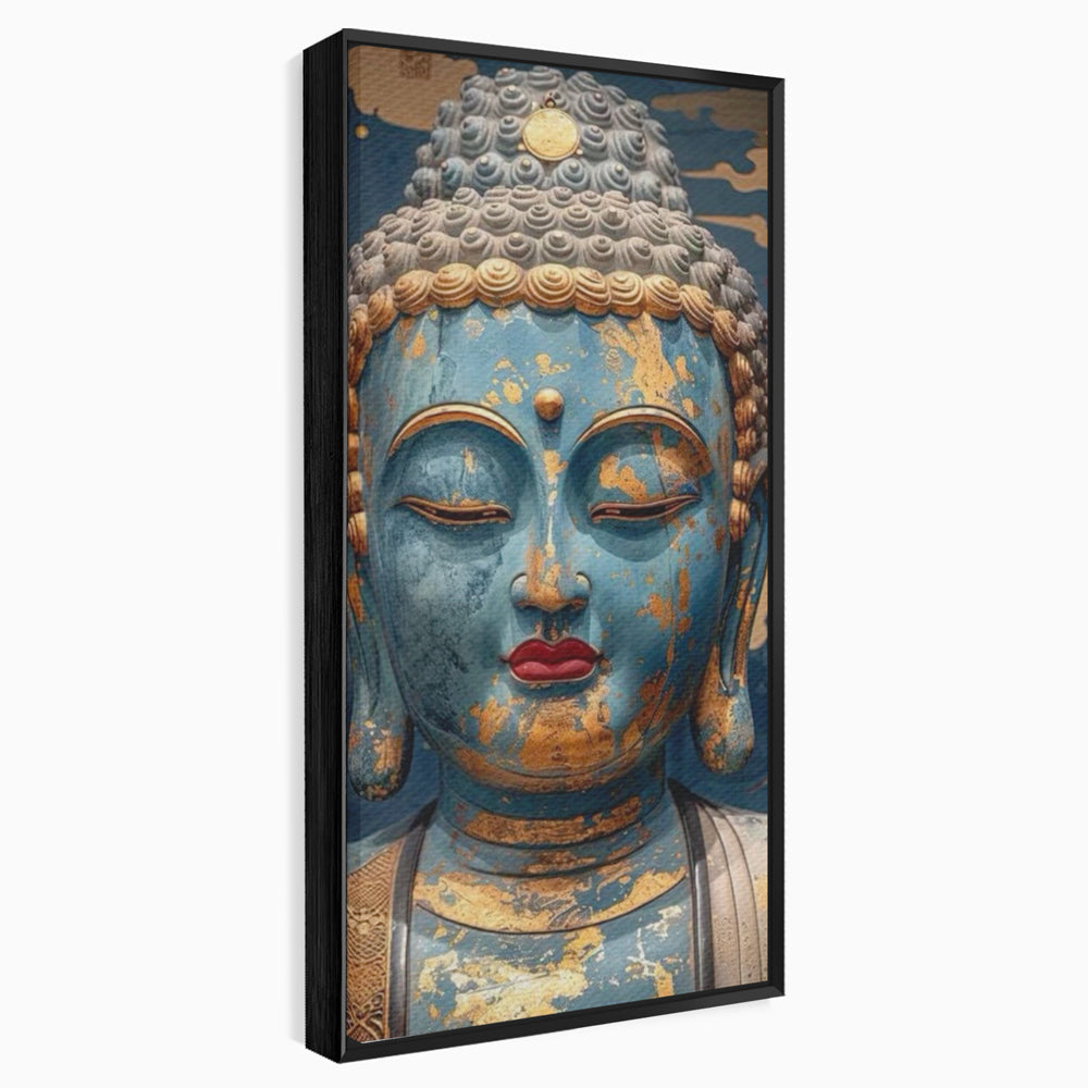 Tablou canvas cu tablou canvas cu chipul lui buddha, in rama de aluminiu negru